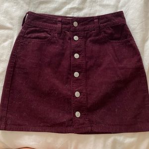 Maroon corduroy button up skirt